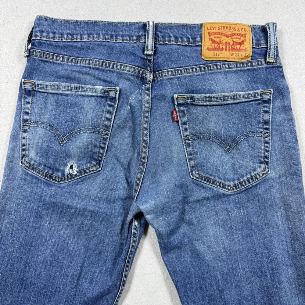 Levis 511 Slim Fit Distressed Blue Jeans Mens 31x32 Medium Wash‎ Denim Pants